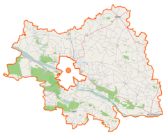 Mapa konturowa powiatu płockiego, blisko centrum na dole znajduje się punkt z opisem „Dobrzyków”