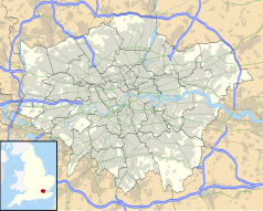 Mapa konturowa Wielkiego Londynu, w centrum znajduje się punkt z opisem „Blackfriars Railway Bridge”