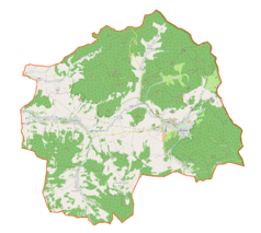 Mapa konturowa gminy Lądek-Zdrój, na dole znajduje się punkt z opisem „Kąty Bystrzyckie”