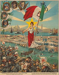 Postal de propaganda amb Italia turrita qui, juntament amb les tropes italianes, rebutja els austroalemanys al llarg del Piave