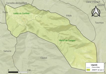 Carte des ZNIEFF de type 2 sur la commune.