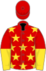 Red, yellow stars, halved sleeves, red cap