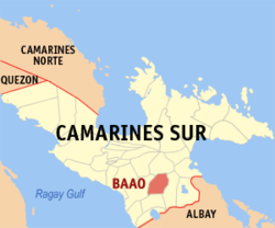 Map of Camarines Sur with Baao highlighted