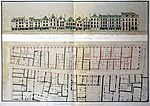 Le plan de l'élévation ouest de la rue du Tambour (soit les bâtiments compris entre la rue de Tambour et la rue Colbert) sur les dessins d'Eugène Leblan en 1881.