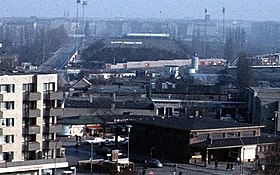 Blick auf das Stadion (im Hintergrund), 1974