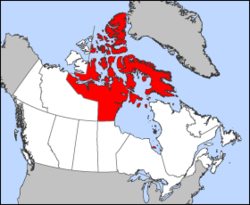 Peta Kanada dengan Nunavut digelapkan.