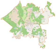 Mapa konturowa gminy Chojna, po lewej znajduje się punkt z opisem „Dąbrowa Krzymowska”