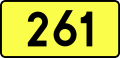 English: Sign of DW 261 with oficial font Drogowskaz and adequate dimensions.