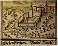 Burg Geilenkirchen um 1720 (Stadt und Burg links der Wurm, die Burg wurde überhöht dargestellt)