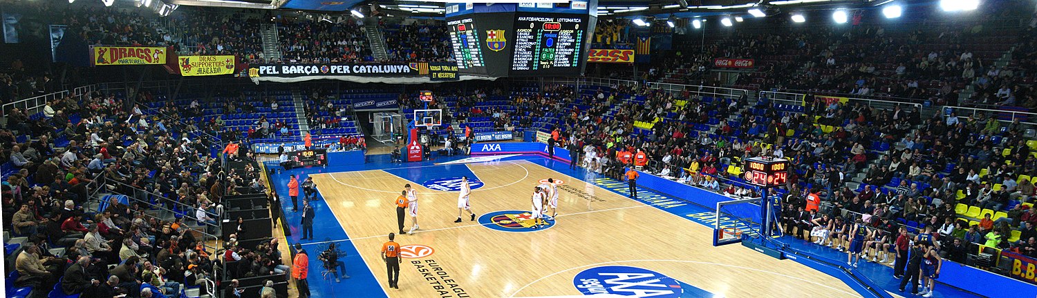 Aspecto do Palau Blaugrana durante a disputa do encontro que enfrontou ao FC Barcelona e a Lottomatica Roma de Euroliga en febreiro de 2008