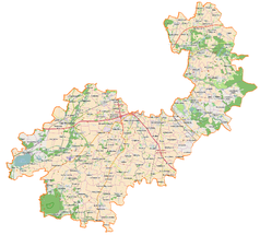 Mapa konturowa powiatu wrocławskiego, po lewej znajduje się punkt z opisem „Nowa Wieś Kącka”