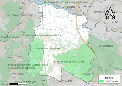 Carte des ZNIEFF de type 1 sur la commune.