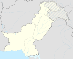 Mapa konturowa Pakistanu, u góry nieco na prawo znajduje się punkt z opisem „Abbottabad”