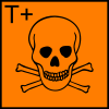 Extremamente tóxico, T+ na parte superior do símbolo