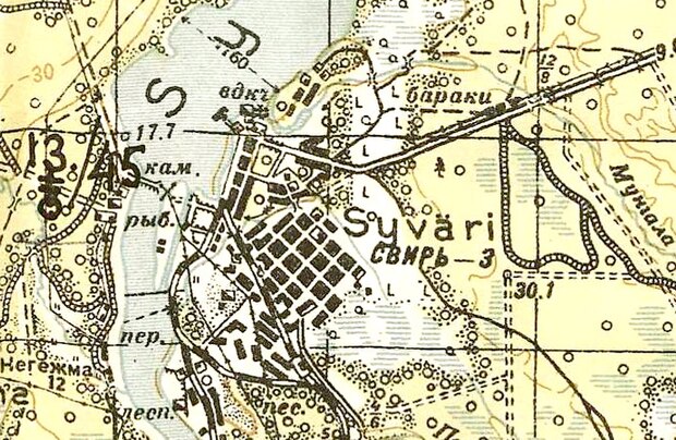 Посёлок Свирьстрой (Свирь-3) на карте 1943 года