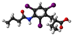 Ball-and-stick model of the tyropanoic acid molecule