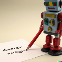 A robot writing not-quite-English words on a piece of paper