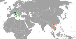 Mappa che indica l'ubicazione di Italia e Vietnam