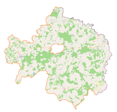 Mapa konturowa powiatu bialskiego, po prawej znajduje się punkt z opisem „Kopytów, kaplica św. Jana Teologa”