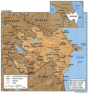 Geopolitiske kart over Aserbajdsjan.