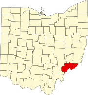 Kort over Ohio med Washington County markeret