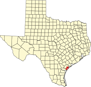 Map of Texas highlighting Aransas County