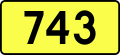 English: Sign of DW 743 with oficial font Drogowskaz and adequate dimensions.