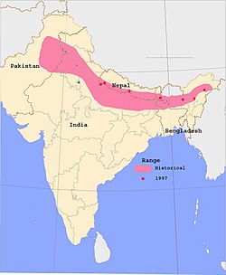 Det indiske næsehorns udbredelse historisk og pr. 1997
