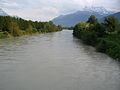 Le Rhône vu de la passerelle d'Illarsaz, dans le Bas-Valais