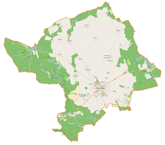 Mapa konturowa gminy Strzelce Krajeńskie, blisko centrum po prawej na dole znajduje się punkt z opisem „Strzelce Krajeńskie”