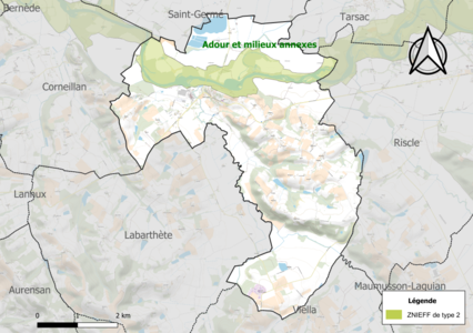 Carte de la ZNIEFF de type 2 sur la commune.