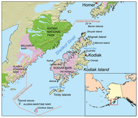 Carte de l'île Kodiak et des îles voisines.