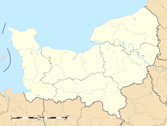 Mapa konturowa Normandii, u góry po prawej znajduje się punkt z opisem „Bosc-Bordel”