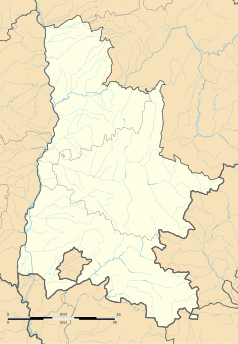 Mapa konturowa Drôme, blisko centrum na lewo u góry znajduje się punkt z opisem „Alixan”