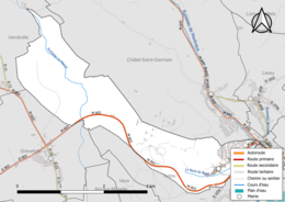 Carte en couleur présentant le réseau hydrographique de la commune