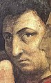 Masaccio, particolare dell'autoritratto nella Resurrezione del figlio di Teofilo e san Pietro in cattedra, 1424-28 (Firenze, Santa Maria del Carmine, Cappella Brancacci)