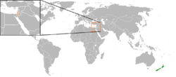 Map indicating locations of New Zealand and Israel