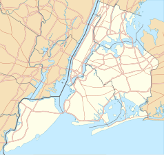 Mapa konturowa Nowego Jorku, po prawej znajduje się punkt z opisem „Jamaica Center – Parsons/Archer”