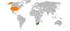 Location map for South Africa and the United States.