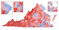 This map shows the 2016 presidential election precinct level results in Virginia.