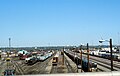 A typical U.S. classification yard in Denver, Colorado. Intermodal terminal is on the right