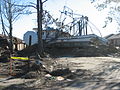 Residential neighborhood street blocked by ship