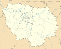 Mapa konturowa Île-de-France, u góry znajduje się punkt z opisem „Roissy-en-France”