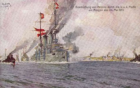 El bombardeig naval d'Ancona en una postal de propaganda austrohongaresa