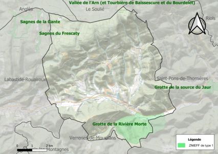 Carte de la ZNIEFF de type 1 sur la commune.