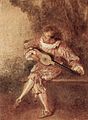 Watteau, La serenata, segle xviii. S'inspira en un personatge de la Comedia dell'Arte. Es troba a la sala Carolina del logis.