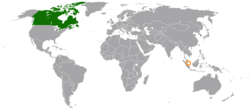 Map indicating locations of Canada and Singapore