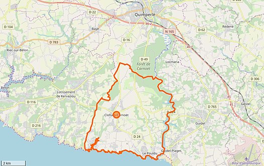 Carte en couleurs représentant les limites d'une commune.