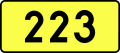 English: Sign of DW 223 with oficial font Drogowskaz and adequate dimensions.