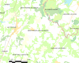 Mapa obce Saint-Priest-les-Fougères